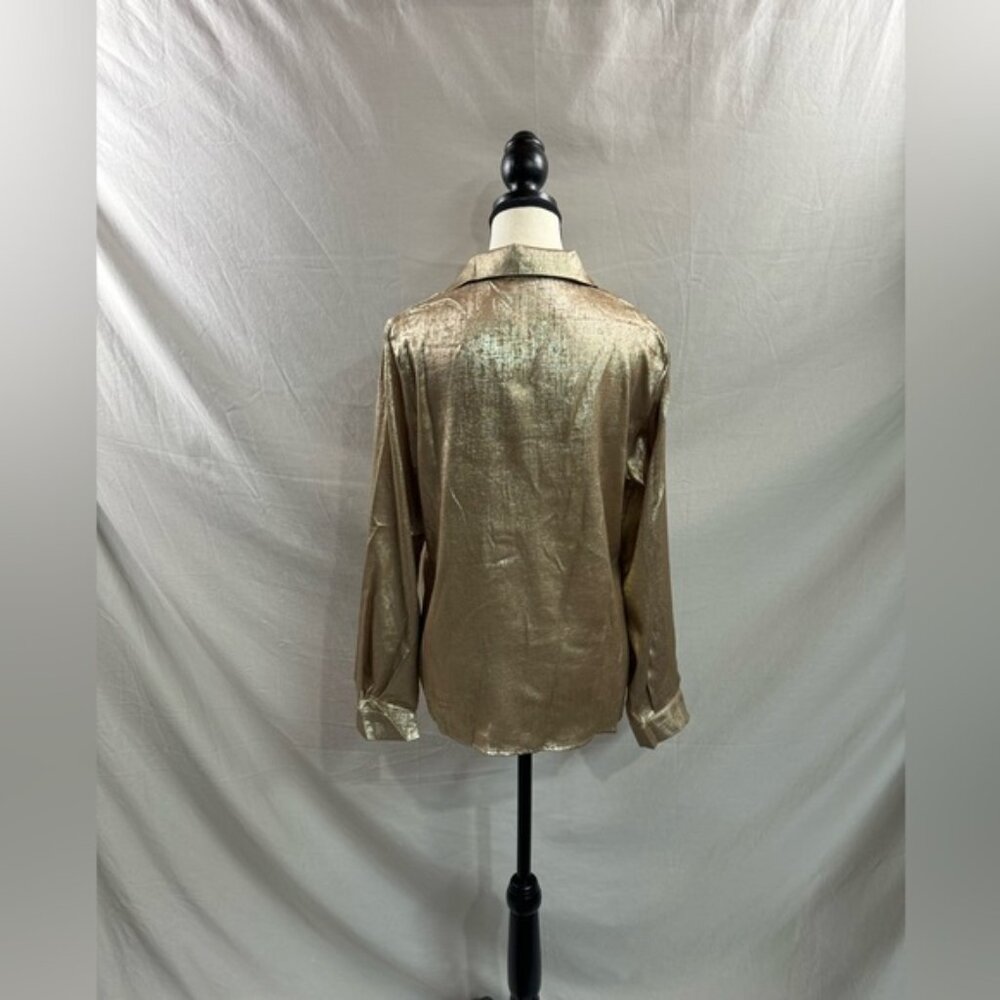 Gold Button Down Blouse Shirt - Picture 9 of 9